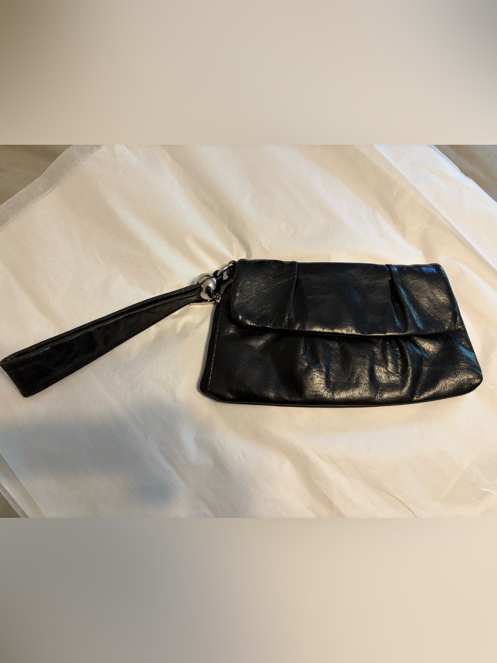 HOBO Black Leather Wristlet Clutch with Strap